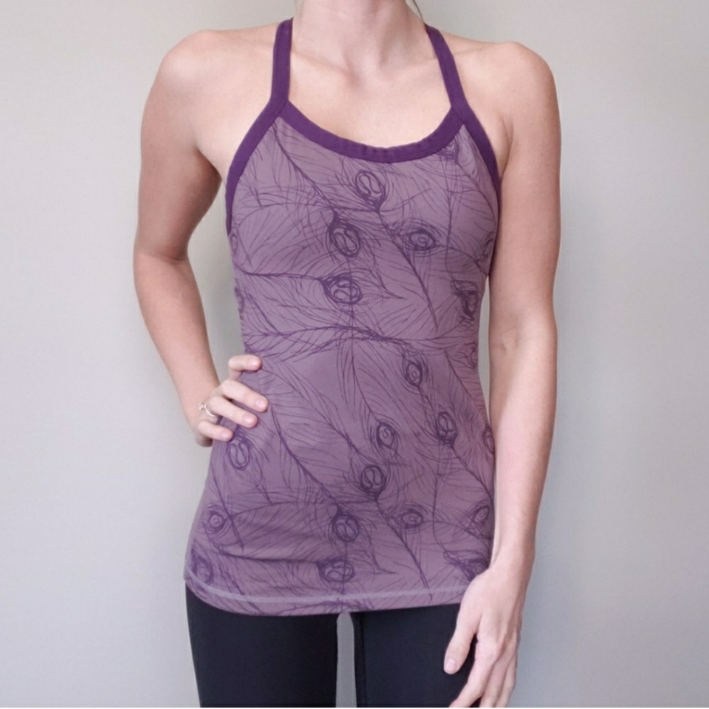 Lululemon Power Y Tank Purple Logo's & Feathers